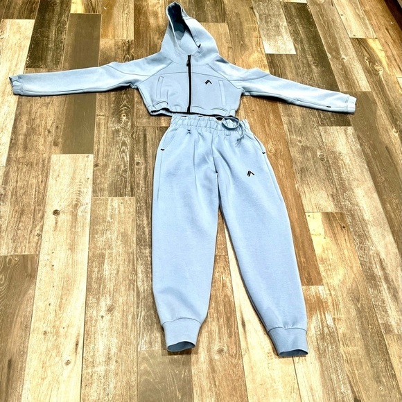 Alphalete Element ELMTS Crop Zip Jacket XS & Jogger Pant SM Women Sky Blue Set - Picture 3 of 13